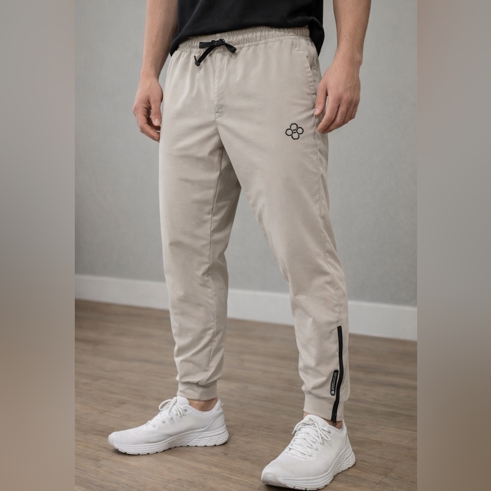 RUDIS Men’s Athletic Jogger Pants Beige Wrestler’s Cuff Zip Ankle Size Medium